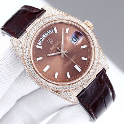 Rolex Daydate ETA2836 Movement 904L Steel 40mm Crocodial Leather Strap Replica Watch rolex presidential diamond bezel replica